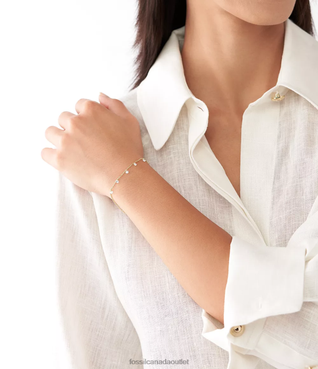 Fossil Jewelry Women Gold Sadie Shine Bright 14K Plated Brass and Stainless Steel Dangle Bracelet D2VPL996