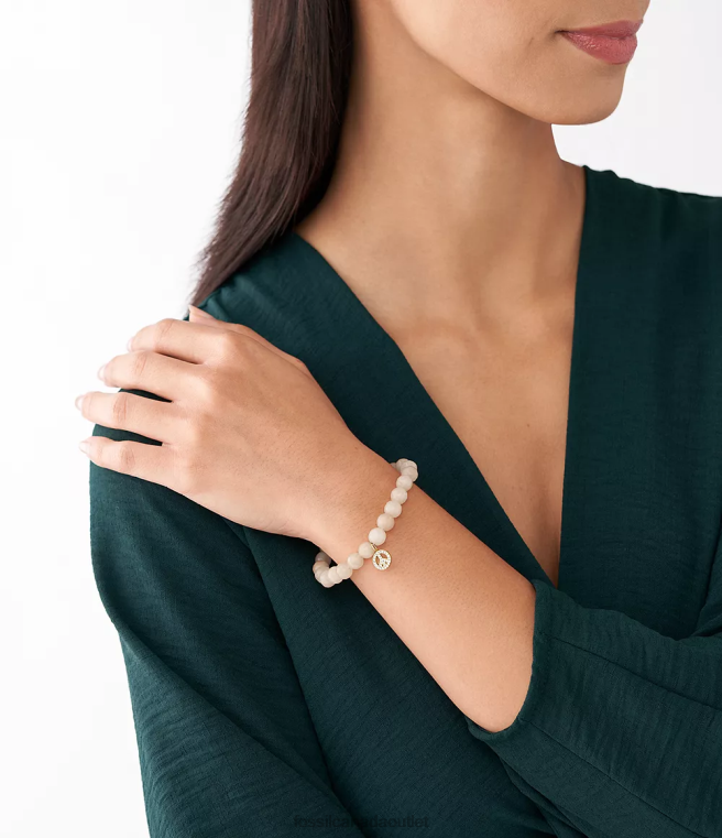 Fossil Jewelry Women Gold-Tone Sutton Modern & Magic Peach Jade Beaded Bracelet D2VPL1305