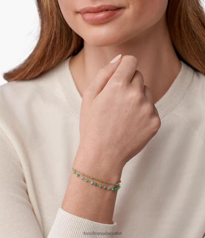 Fossil Jewelry Women Green Georgia Modern Meadows Jade Beaded Bracelet D2VPL977
