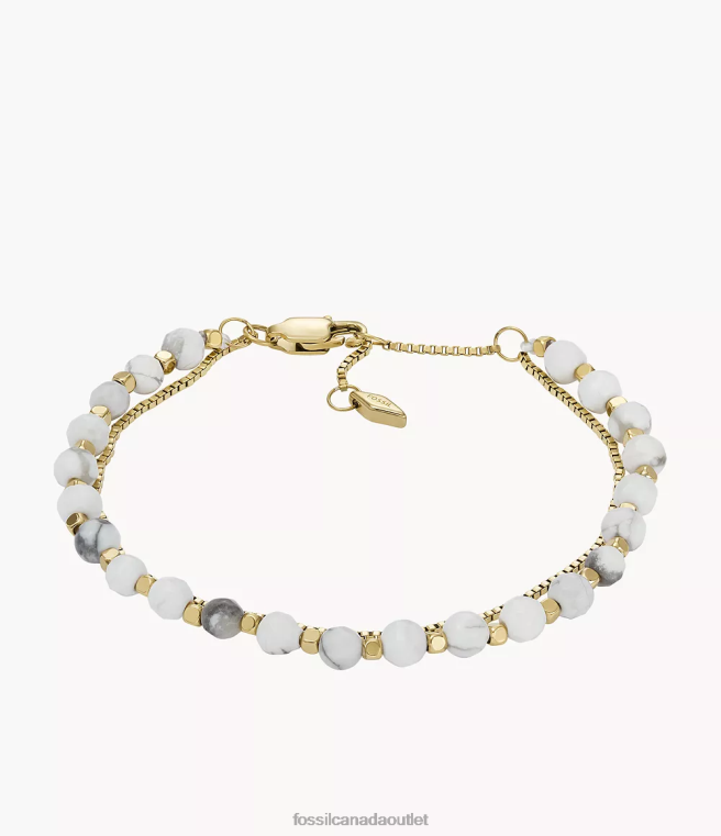 Fossil Jewelry Women Howlite All Stacked Up Chain Beaded Bracelet D2VPL1004