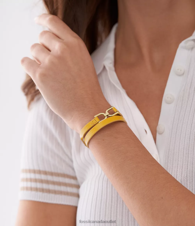 Fossil Jewelry Women Lemon Yellow Heritage D-Link Leather Strap Bracelet D2VPL998