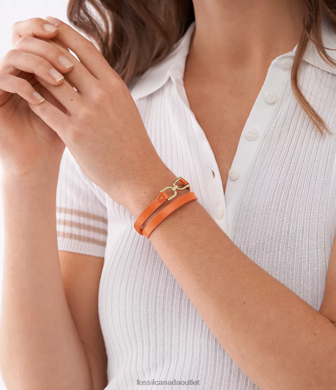 Fossil Jewelry Women Monarch Orange Heritage D-Link Leather Strap Bracelet D2VPL1000