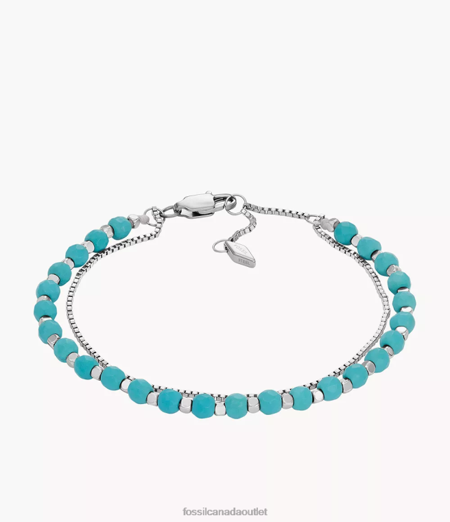 Fossil Jewelry Women Reconstituted Turquoise All Stacked Up Chain Beaded Bracelet D2VPL983