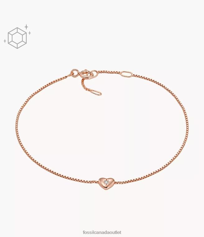 Fossil Jewelry Women Rose Gold True Love 14K Plated Clear Laboratory Grown Diamond Station Bracelet D2VPL985