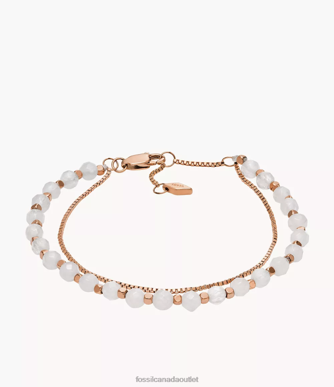 Fossil Jewelry Women Rose Quartz All Stacked Up Chain Beaded Bracelet D2VPL982