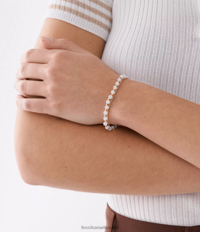 Fossil Jewelry Women Rose Quartz All Stacked Up Chain Beaded Bracelet D2VPL982