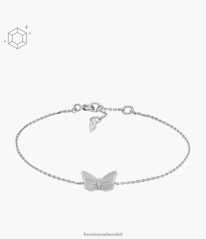 Fossil Jewelry Women Silver Sterling Butterflies Chain Bracelet D2VPL992
