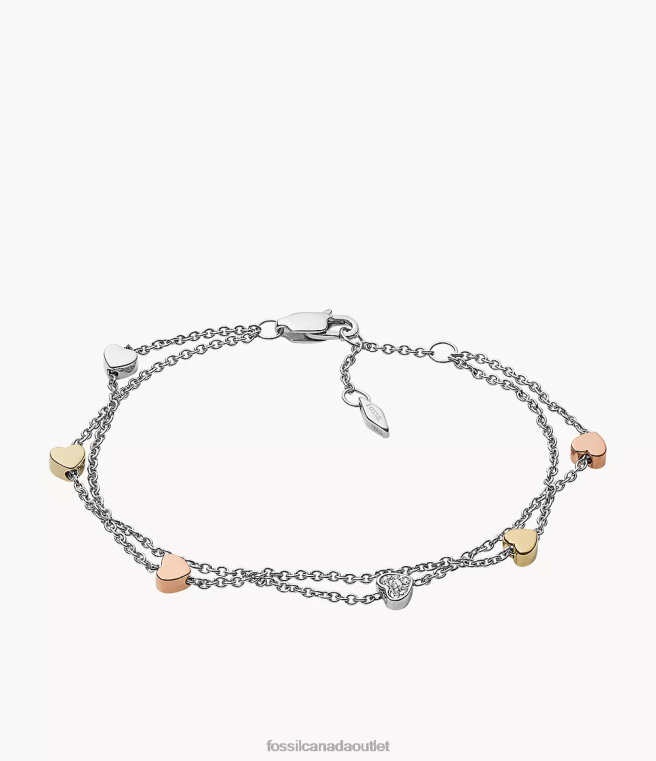 Fossil Jewelry Women Silver Sutton Heart Tri-Tone Steel Double-Chain Bracelet D2VPL1015