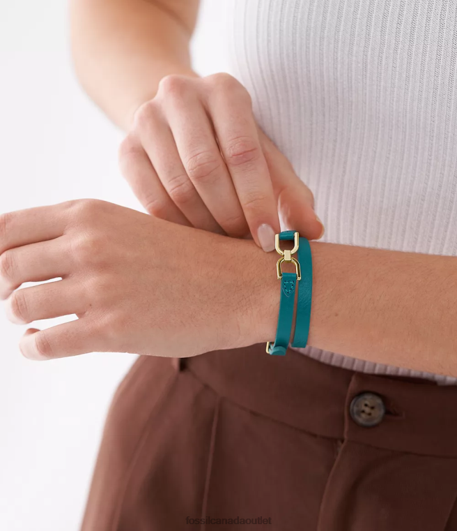 Fossil Jewelry Women Smokey Blue Heritage D-Link Leather Strap Bracelet D2VPL971