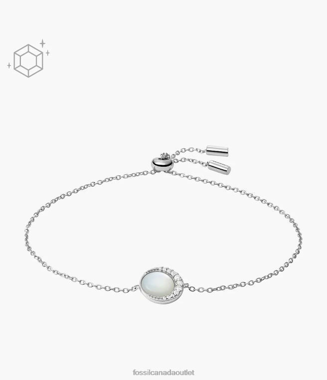 Fossil Jewelry Women White Mother-of-Pearl Crescent Sterling Chain Bracelet D2VPL993