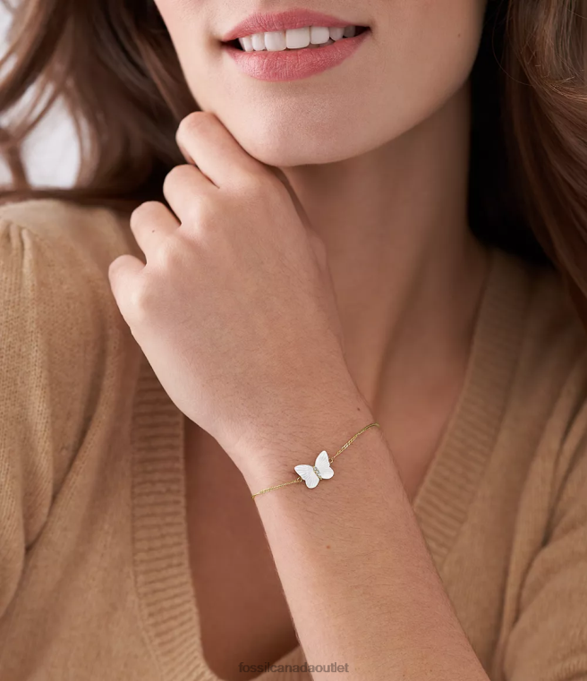 Fossil Jewelry Women White Mother of Pearl Radiant Wings Butterfly Chain Bracelet D2VPL973