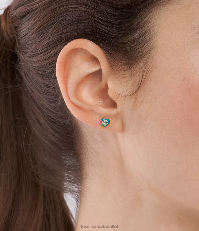 Fossil Jewelry Women Blue Color Pop Heart Stud Earrings D2VPL1086