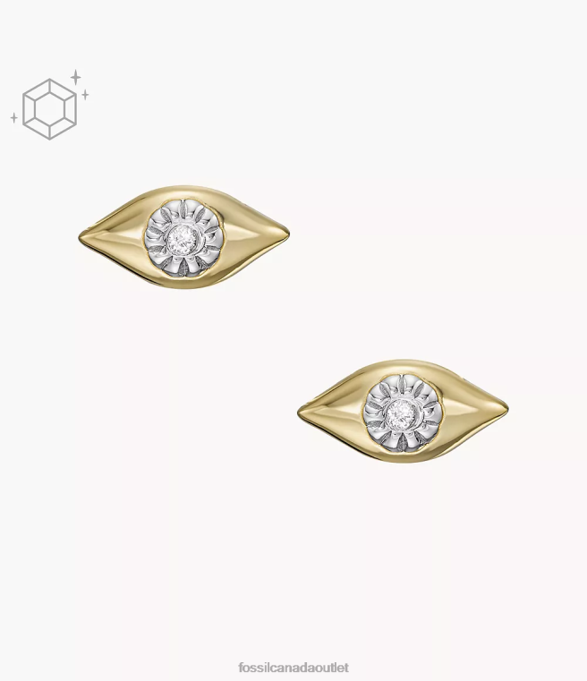 Fossil Jewelry Women Gold Evil Eye 14K Plated Clear Laboratory Grown Diamond Stud Earrings D2VPL1082