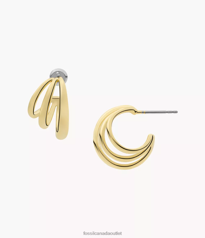 Fossil Jewelry Women Gold Sadie All Stacked Up 14K Plated Brass Hoop Earrings D2VPL1073