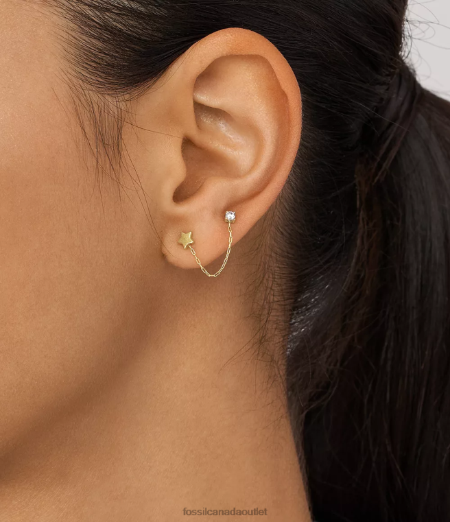 Fossil Jewelry Women Gold-Tone All Stacked Up Stainless Steel Single Climber Earring D2VPL1071
