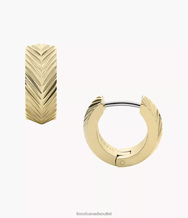 Fossil Jewelry Women Gold-Tone Harlow Linear Texture Stainless Steel Huggie Hoop Earrings D2VPL1043