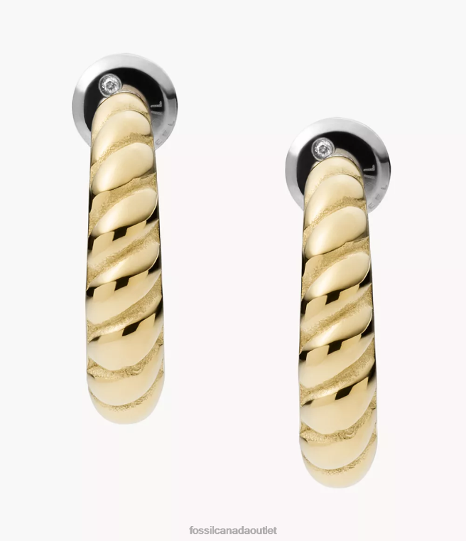 Fossil Jewelry Women Gold-Tone Sadie Vintage Twists Stainless Steel Hoop Earrings D2VPL1060