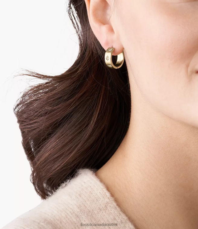 Fossil Jewelry Women Gold-Tone Sutton Shine Bright Stainless Steel Hoop Earring D2VPL1051