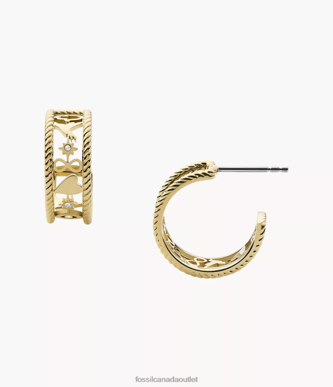 Fossil Jewelry Women Golden Sutton Icons Stainless Steel Hoop Earrings D2VPL1244