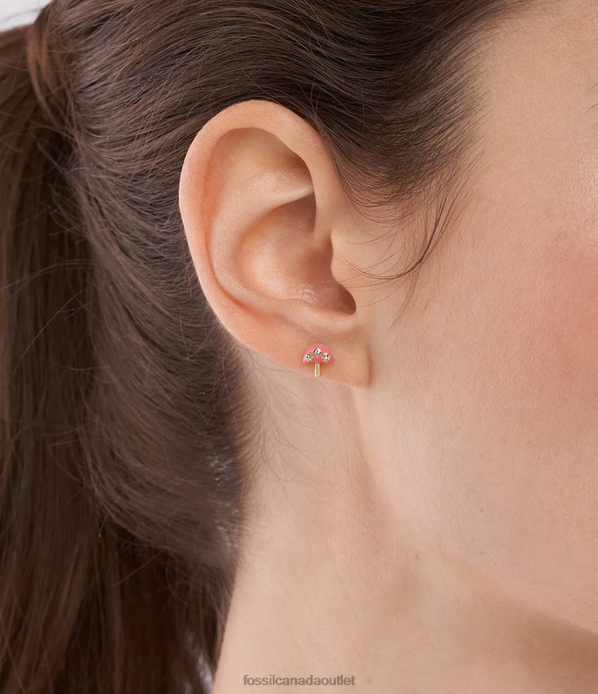 Fossil Jewelry Women Pink Color Pop Mushroom Stud Earrings D2VPL1042