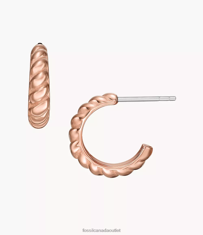 Fossil Jewelry Women Rose Gold-Tone Vintage Twists Stainless Steel Hoop Earrings D2VPL1081
