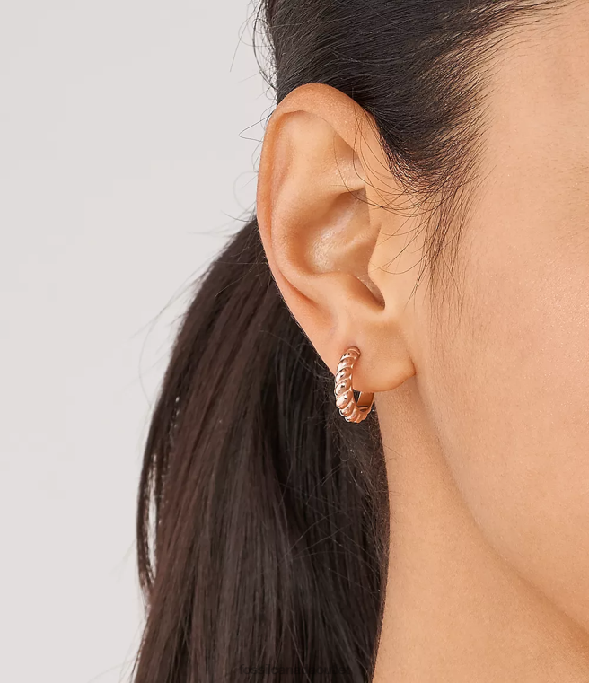 Fossil Jewelry Women Rose Gold-Tone Vintage Twists Stainless Steel Hoop Earrings D2VPL1081