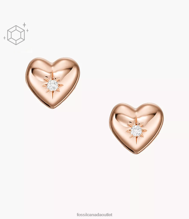 Fossil Jewelry Women Rose Gold True Love 14K Plated Clear Laboratory Grown Diamond Stud Earrings D2VPL1056