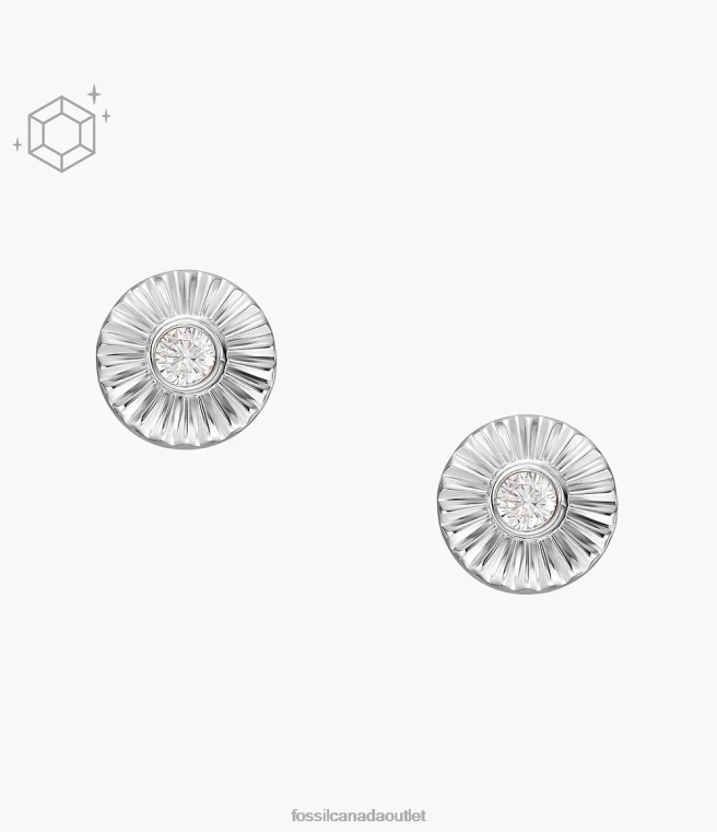 Fossil Jewelry Women Silver Sterling Texture Circle Stud Earrings D2VPL1055