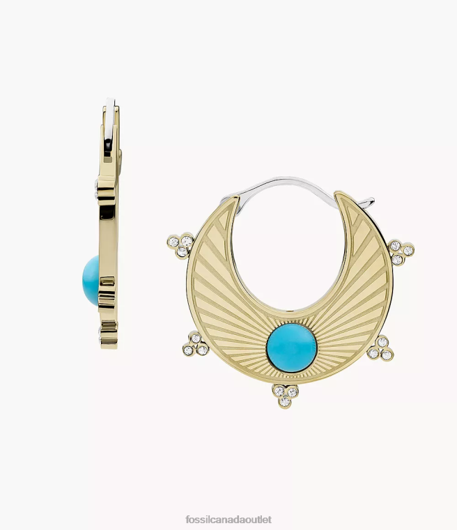 Fossil Jewelry Women Turquoise Texas Sun Hoop Earrings D2VPL1205