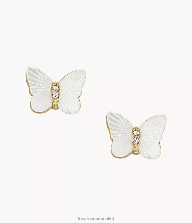 Fossil Jewelry Women White Mother of Pearl Radiant Wings Stud Butterfly Earrings D2VPL1041