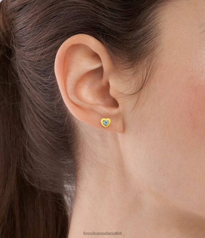 Fossil Jewelry Women Yellow Color Pop Heart Stud Earrings D2VPL1087
