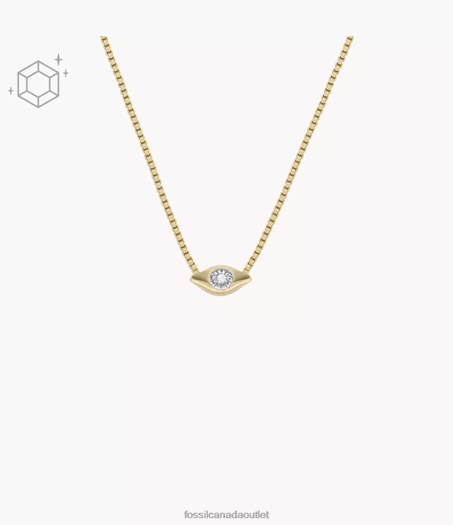 Fossil Jewelry Women Gold Evil Eye 14K Plated Clear Laboratory Grown Diamond Station Necklace D2VPL915