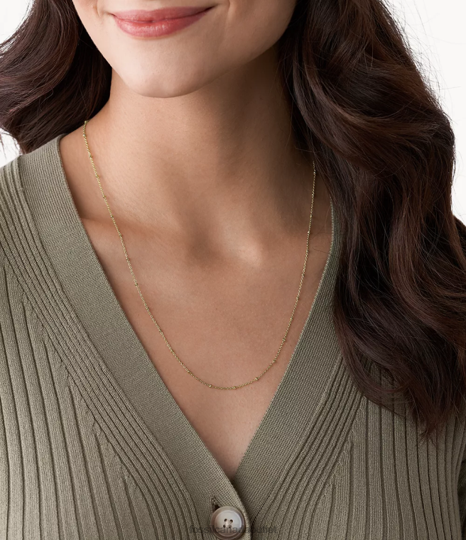Fossil Jewelry Women Gold-Tone Corra Oh So Charming Long Stainless Steel Chain Necklace D2VPL1130