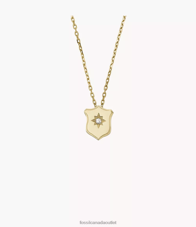Fossil Jewelry Women Gold-Tone Heritage Essentials Stainless Steel Shield Pendant Necklace D2VPL951