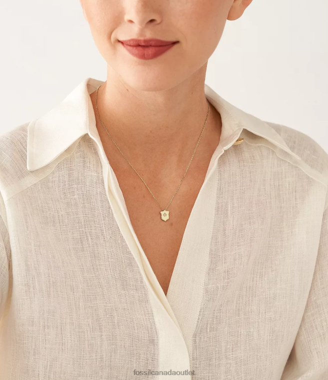 Fossil Jewelry Women Gold-Tone Heritage Essentials Stainless Steel Shield Pendant Necklace D2VPL951