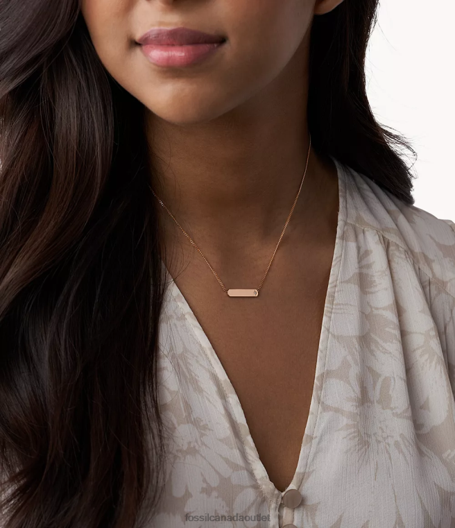 Fossil Jewelry Women Gold-Tone Lane Rose Stainless Steel Bar Chain Necklace D2VPL906