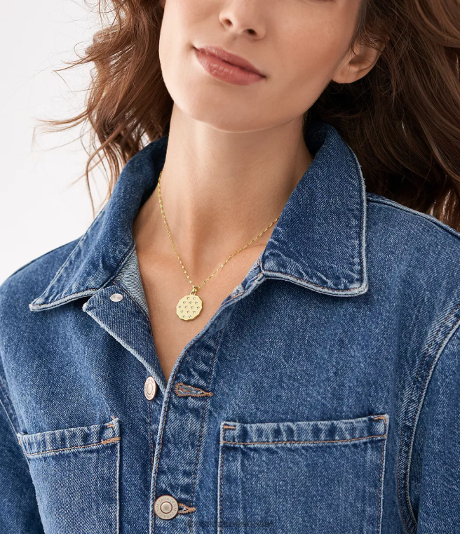 Fossil Jewelry Women Gold-Tone Sadie Scalloped Edge Stainless Steel Pendant Necklace D2VPL913
