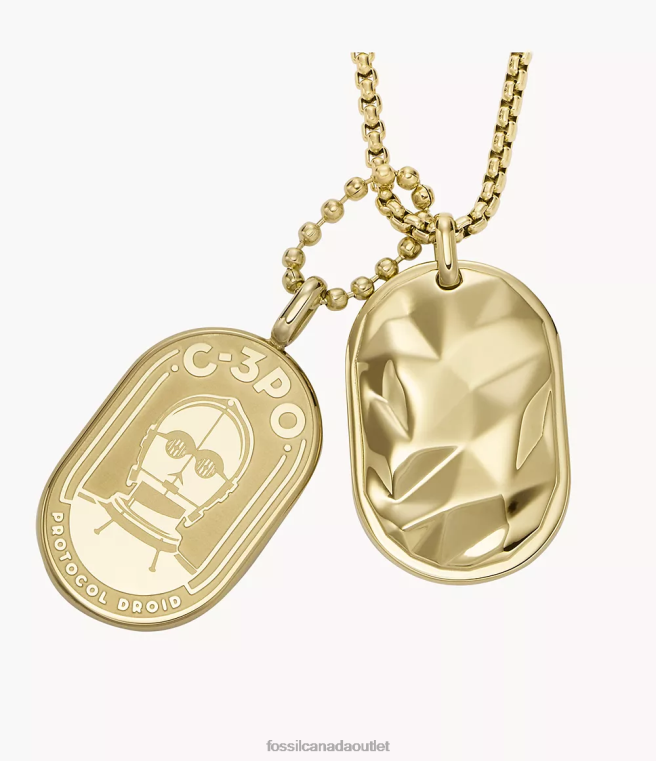 Fossil Jewelry Women Gold-Tone Star Wars C-3PO Stainless Steel Dog Tag Necklace D2VPL903