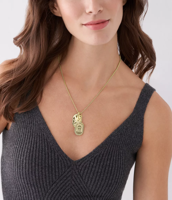 Fossil Jewelry Women Gold-Tone Star Wars C-3PO Stainless Steel Dog Tag Necklace D2VPL903
