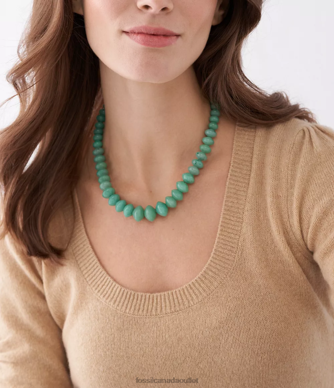 Fossil Jewelry Women Green All Stacked Up Aventurine Beaded Necklace D2VPL934