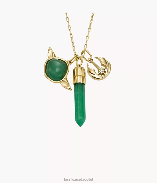 Fossil Jewelry Women Green Star Wars Aventurine Yoda Cluster Necklace D2VPL899