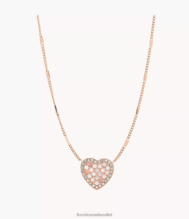 Fossil Jewelry Women Heart Rose Gold-Tone Val Mosaic Stainless Steel Necklace D2VPL923