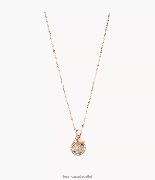 Fossil Jewelry Women Rose Gold-Tone Sutton Halo Steel Pendant Necklace D2VPL1310