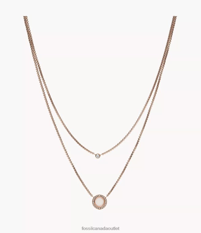 Fossil Jewelry Women Rose Gold-Tone Val Double Glitz Steel Necklace D2VPL955