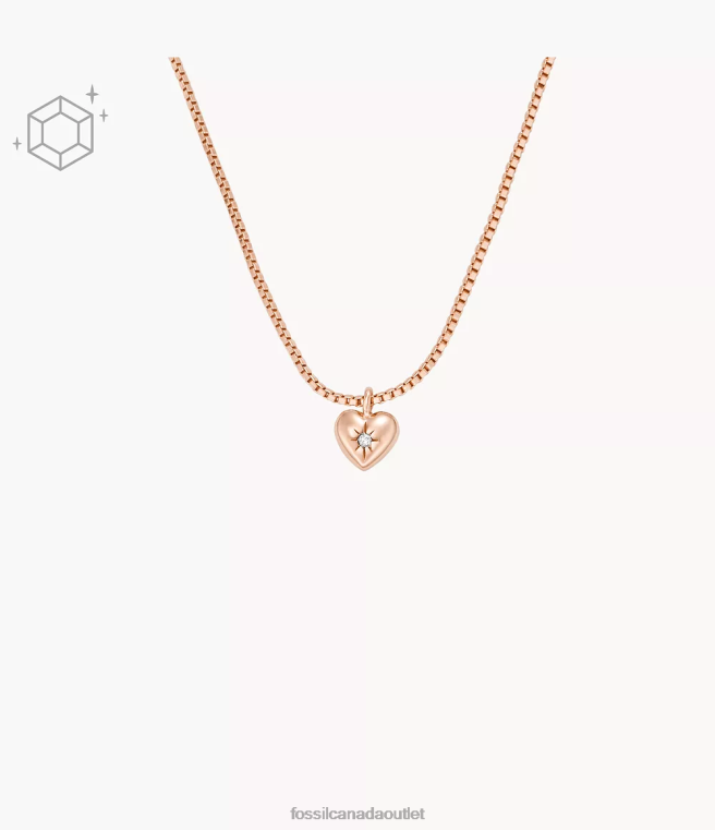 Fossil Jewelry Women Rose Gold True Love 14K Plated Clear Laboratory Grown Diamond Station Necklace D2VPL924