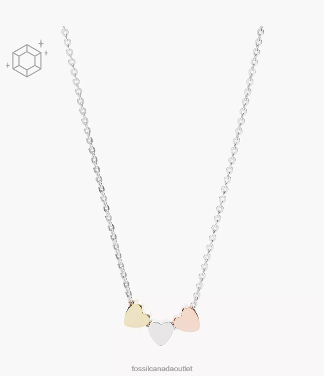Fossil Jewelry Women Silver Elliott Mother's Day Heart Tri-Tone Sterling Boxed Necklace D2VPL935