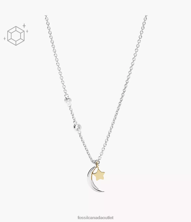 Fossil Jewelry Women Silver Elliott Sterling Star and Crescent Moon Necklace D2VPL929