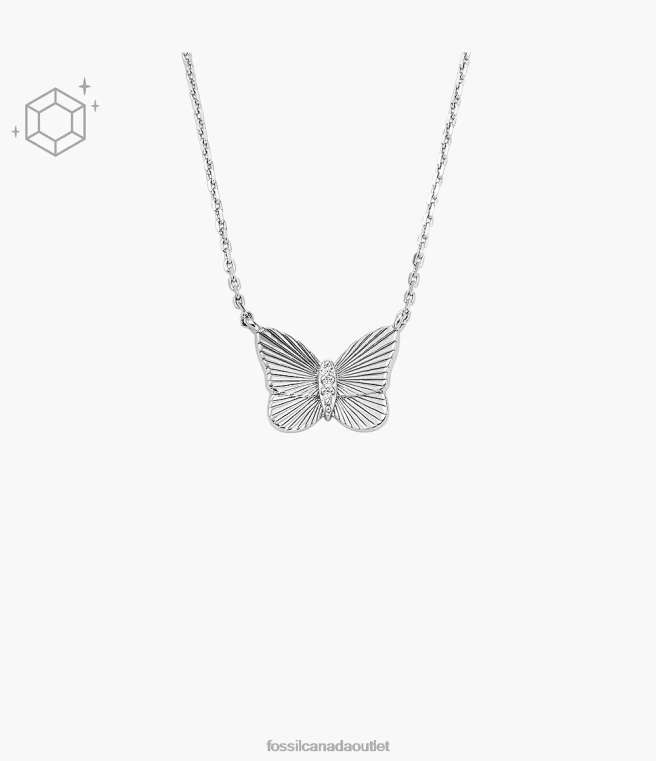 Fossil Jewelry Women Silver Sterling Butterflies Chain Necklace D2VPL928