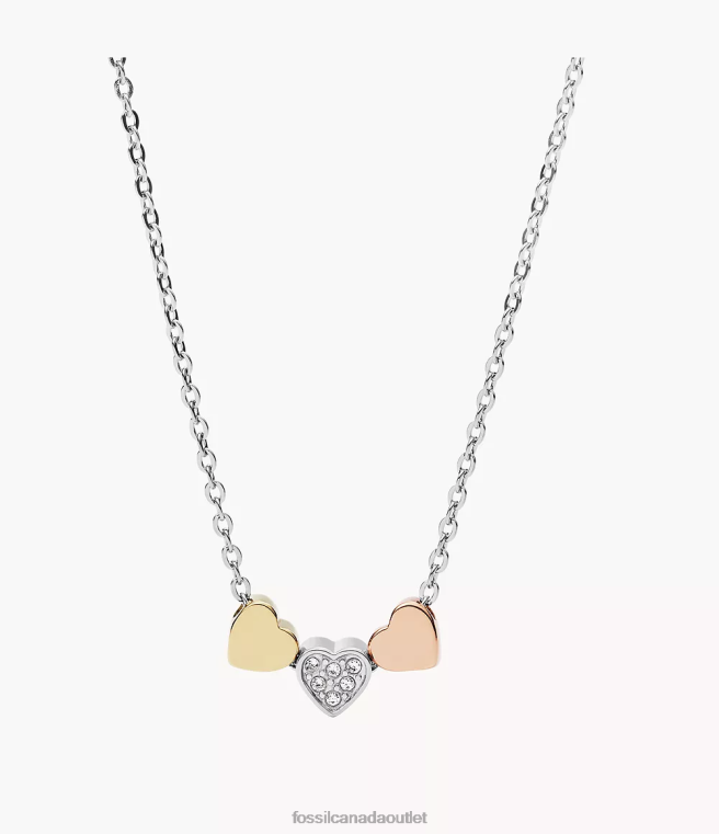 Fossil Jewelry Women Silver Sutton Heart Tri-Tone Steel Necklace D2VPL940