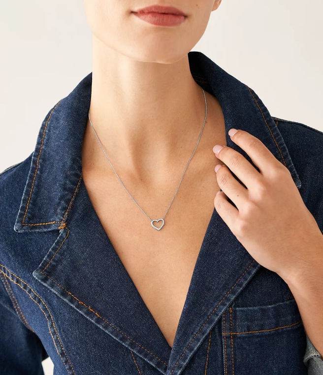 Fossil Jewelry Women Silver-Tone Sadie Open Hearted Stainless Steel Chain Necklace D2VPL950